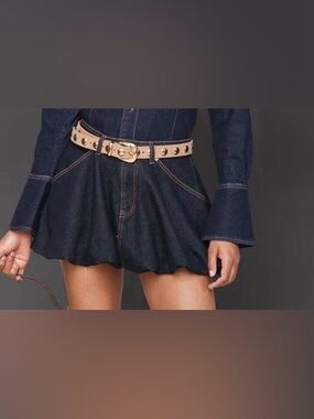 Avec Les Filles Dark Wash Denim Mini Skirt